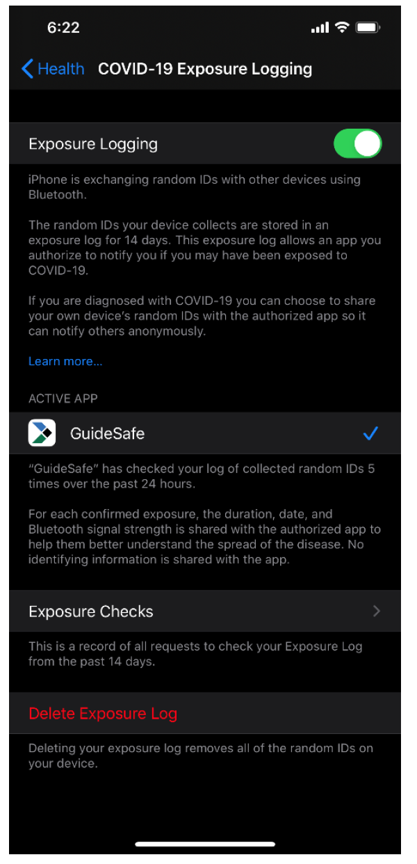 Figure 1 - iOS COVID-19 Tracking with GuideSafe